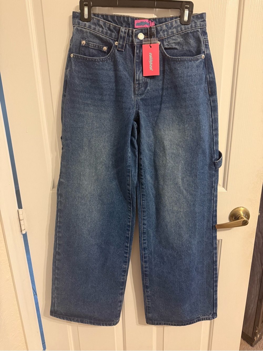 Edikted Medium Blue Wide-Leg Jeans with Utility Loop